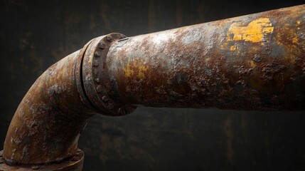 Poster - Rusty gas pipe with corrosion and peeling paint highlighting industrial decay and aging infrastructure in an urban environment