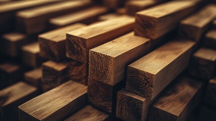 Poster - Stacked wooden bars background detailed view of raw sawn timber for construction and woodworking projects
