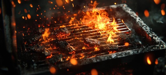 Wall Mural - Fiery Embers on a Charcoal Grill: A Culinary Delight