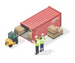 © AllahFoto - container loading Supervision and inspector concept worker with walkie talkie radio working shipping port isolated cartoon isometric isolated white background