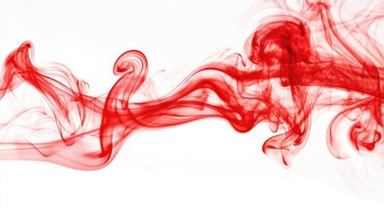 Fototapete - Vibrant red smoke swirls gracefully against a clean white background showcasing movement and texture in a minimalist style