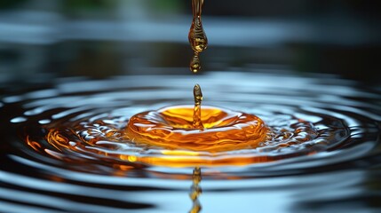 Poster - Sesame oil droplet creating ripples in water showcasing vibrant colors and textures in a studio setting