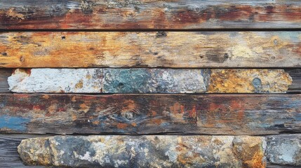Leinwandbilder - Weathered Wood and Stone Texture with Rust Patterns for Background Design