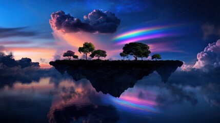 Wall Mural - a beautiful island with a rainbow in the sky
