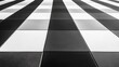 ©  AugmentArt - Black and white checkerboard floor with shadow patterns creating dynamic shapes and textures in a visually striking monochrome design
