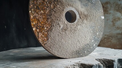 Worn diamond blade resting on a weathered surface used for precision cutting of concrete and stone materials