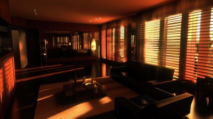 Poster - Contemporary minimalist living room interior with natural light and elegant lamp design showcasing modern architecture and decor elements.