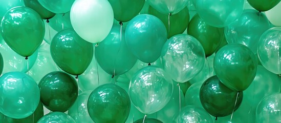 Wall Mural - Green balloons in various shades of teal and emerald for festive celebrations and cheerful gatherings