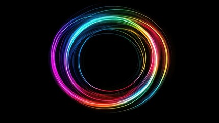 Wall Mural - colorful swirling light circles on black background.