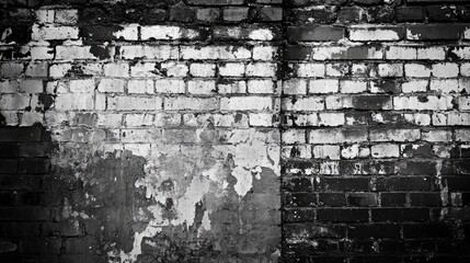 Aufkleber - Vintage textured brick wall with peeling paint in monochrome suitable for poster or background use.