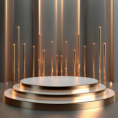 Aufkleber - Technological golden podium, Futuristic Podium for Product Presentation.