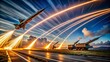 © Man888 - Captivating Long Exposure Shot of Missiles in Flight with Dramatic Light Trails Against a Night Sky for Military and Aerospace Imagery
