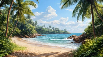 Wall Mural - tropical beach with palm trees Sri Lanka.