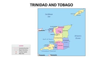  Trinidad and Tobago Map. State and union territories of Trinidad and Tobago with neighbouring countries. Political map of Trinidad and Tobago with capital and important cities in Detailed.