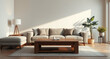 © Zars - interior with sofa and wooden coffee table - 3d rendered illustration
