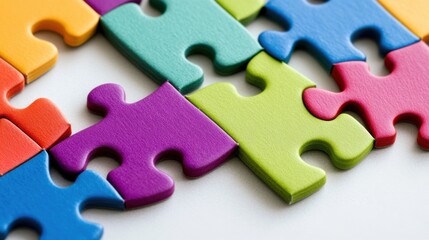Wall Mural - an evocative visual of abstract, colorful puzzle pieces fitting together to form a complete, unified