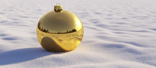 Poster - Golden Christmas ornament on pristine snow showcasing festive celebration and winter magic