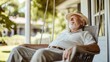 © Dara - A Baby Boomer relaxing on a porch swing, enjoying the tranquility and freedom that comes with retirement.