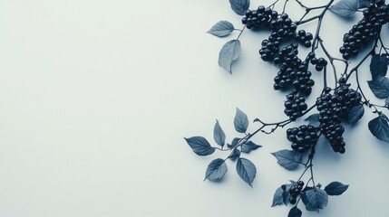 Wall Mural - Assorted berries and leaves on a light background with ample copy space for text Top view flat lay arrangement for fresh food concepts