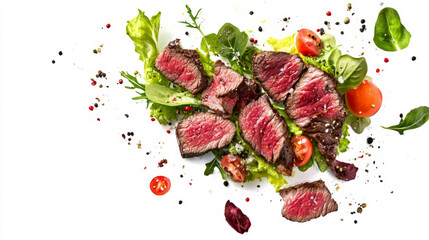 Wall Mural - Grilled Beef Steak on Fresh Salad with Vegetables