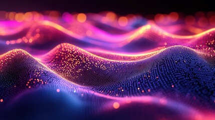 Wall Mural - abstract neon dots forming wave patterns