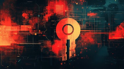 Wall Mural - modern graphic featuring a key blended with digital elements, symbolizing technology and security.
