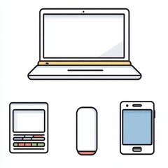 Poster - Devices linear icon set. Computer, laptop, and smartphone vector device with editable stroke. Thin outlines. Design element for UI and web.