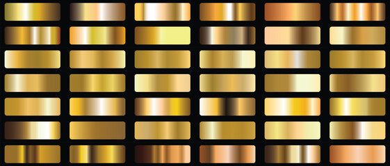Gold foil texture background set. Vector golden, copper, brass and metal gradient template.Collection of luxury gold gradient background. Vector template design for border, frame ribbon.