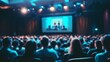 © Panuwat - Large auditorium rows people sitting chairs facing stage business conference room