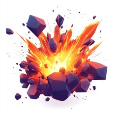 Wall Mural - fiery explosion with rocks and sparks.