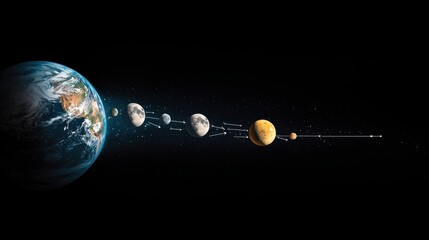 Wall Mural - a composite image of the moon, earth, and other celestial objects, with labels and arrows pointing o