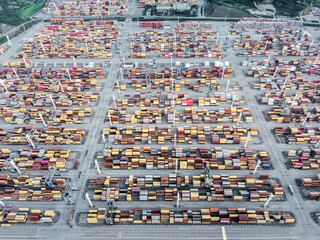 Aufkleber - Aerial view of cargo container terminal landscape
