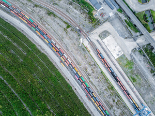 Aufkleber - Aerial view of freight container train and railway