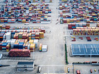 Aufkleber - Aerial view of cargo container terminal landscape