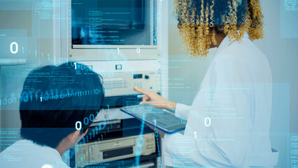 Poster - technology, data, woman, dx, digital transformation, engineer, programming, programmer, server, data center, administrator, digital, tech, system, software engineer, communication, tablet, maintenance
