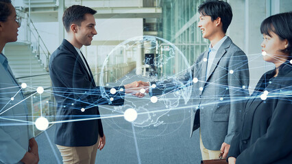 Aufkleber - handshake, shaking hands, business, global, network, support, alliance, businessman, teamwork, cooperation, international, multinational, japanese, asian, connect, office, lobby, human resources, coll