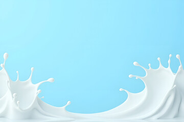 Wall Mural - milk splash seamless pattern isolated on blue background. 3d realistic yogurt wave border. vector mi