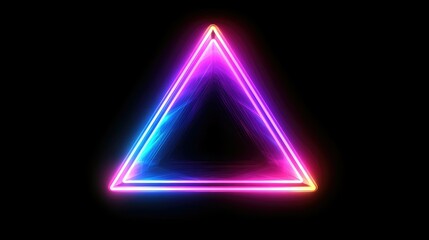 Wall Mural - glowing neon triangle frame on black background.