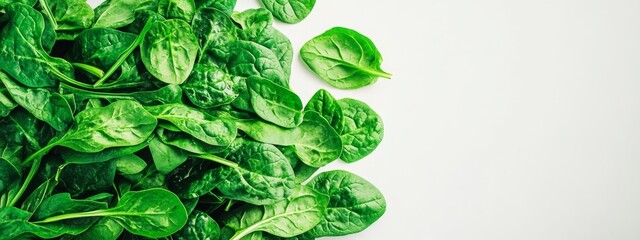 A bunch of fresh spinach leaves, isolated white background, abstract art style