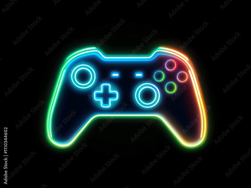 Colorful neon game controller design for mockup and digital art ...