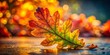 © Man888 - Panoramic View of Hand Drawn Oak Autumn Leaf in Vibrant Colors Capturing the Essence of Fall with Detailed Textures and Natural Elements for Artistic Nature Photography