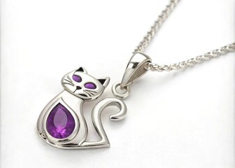 Wall Mural - Elegant Silver Cat Pendant With Purple Gemstone Embellishments for Stylish Wear. Generative AI