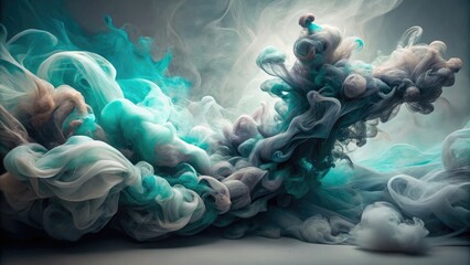 Wall Mural - Dreamy Gray and Teal Wisps Create Ethereal Textures in Soft Hues. Generative AI