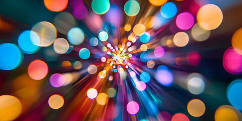 Wall Mural - colorful bokeh burst: a captivating abstract image with colorful bokeh lights radiating outward, cre