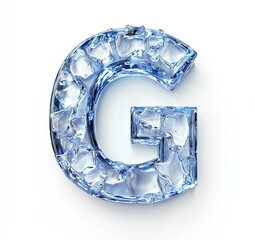 Letter G frozen in ice isolated on white background. 3d Ice lettering.