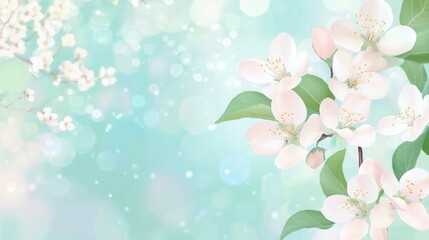 Spring background with a blooming apple tree flowers against bright blur bokeh background