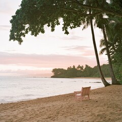 Wall Mural - Serene Pink Chair on Tropical Beach at Sunset