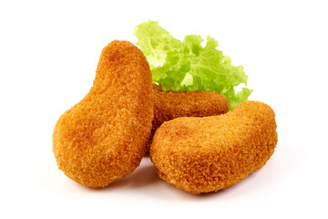 Wall Mural - Crispy chicken nuggets, isolated on white background.