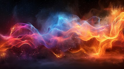 Wall Mural - Abstract fiery and icy waves in space.