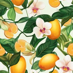 Sticker - Vibrant Orange and Orchid Floral Pattern Seamless pattern